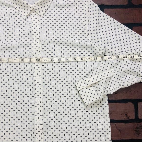 Vixbe Cream Black Print Button Front Long Sleeve Blouse Square Hem Loose Fit - Picture 8 of 16